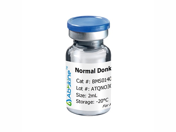 Fig. Normal donkey serum is processed from blood collected from non-immunized normal adult donkeys. Normal serum diluted to 5%-20% (v/v) in PBS is strongly recommended as a blocking reagent to reduce background from non-specific binding, or control for most immunoassay applications. 2ml, 10ml package sizes are available, whicle bulk size available upon request.