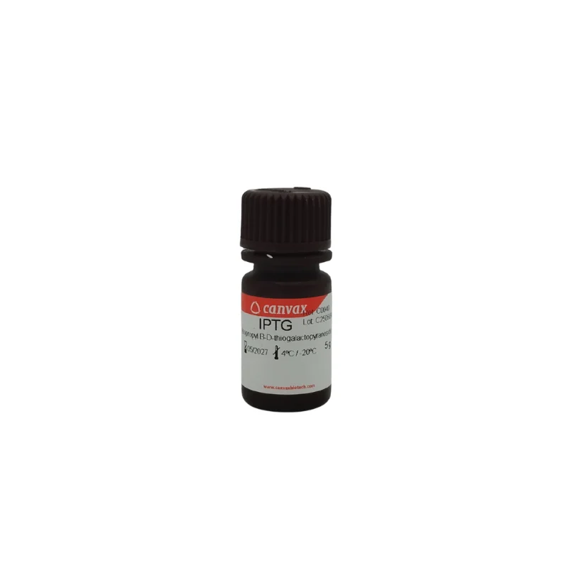 IPTG (Isopropyl β-D-1-thiogalactopyranoside) | Canvax IPTG reagent vial by Canvax, inducer of lac operon for cloning and protein expression