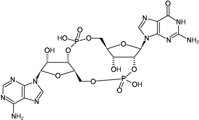 Structural formula of 2',3'-cGAMP (2',3'-cyclic GMP-AMP, Cyclic-(guanosine-(2'→5')-monophosphate-adenosine-(3'→5')-monophosphate), Sodium salt)