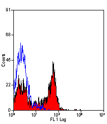 Staining of thrombin activated human platelets with Mouse anti Human CD62P (<strong>MCA2419</strong>).