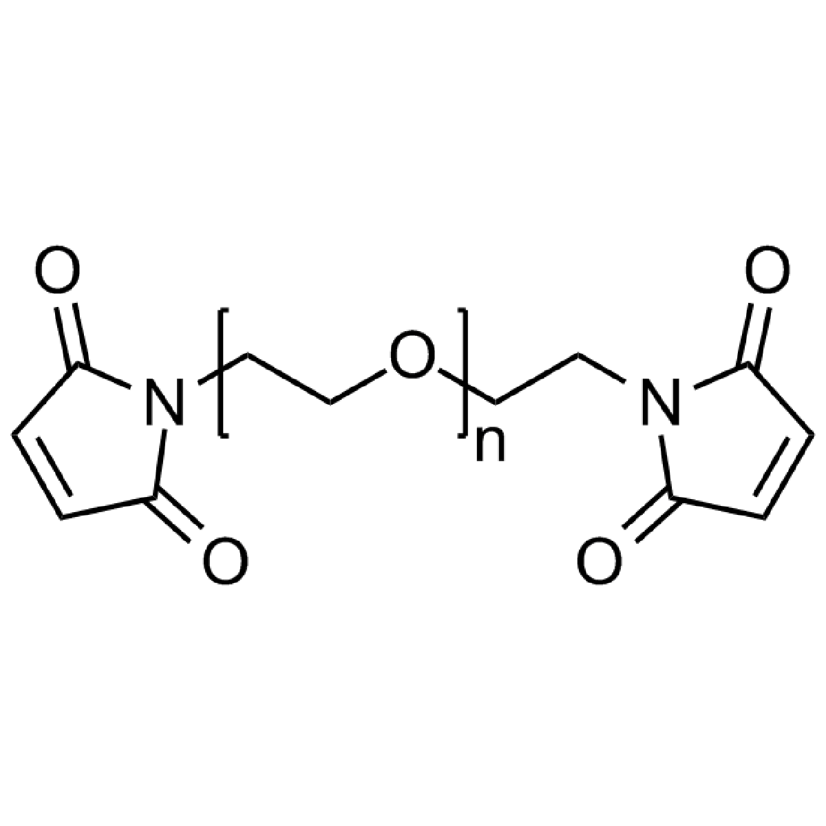 Chemical structure of PEG dimaleimide showing a polyethylene glycol (PEG) backbone with terminal maleimide functional groups on both ends