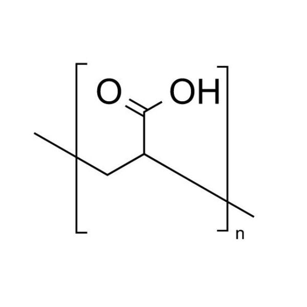 Chemical structure of Poly(acrylic acid) showing repeating acrylic acid units with carboxylic acid (COOH) groups, representing Poly(acrylic acid), highly pure, MW 10,000.