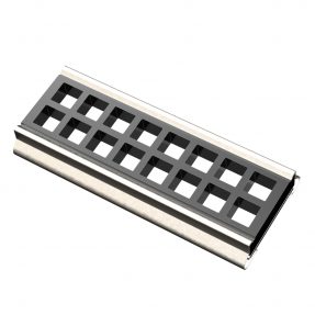 An isometric 3D CAD model rendering of the ProPlate 16-Well Superstructure assembly under part number 244864. The rendering displays a three-quarter top perspective view of the device, showcasing a black rectangular 16-well block arranged in a two-row by eight-column grid pattern. The long parallel side profiles are fitted with shiny, metallic curved stainless steel snap clips designed to hold and secure an integrated laboratory slide assembly together. The system is isolated against a plain white background.
